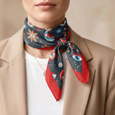 Nazar Evil Eye Satin Bandana, Celestial Hair Scarf, Mystic Boho Square Scarf, Astrology Inspired Neck Scarf
