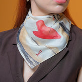 Love Art Satin Scarf, Square Neck Scarf for Women, Romantic Illustration Hair Scar,| Wearable Art Bandana, Gift for Her