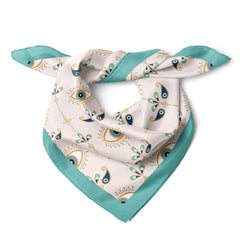 Turquoise Evil Eye Satin Scarf, Boho Square Bandana, Silk Feel Neck Scarf , Hair Scarf, Greek Mediterranean Gift for Her
