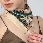 Peacock Print Satin Scarf , Vintage Art Nouveau Scarf , Square Hair Scarf , Women's Neck Scarf, Bag Scarf, Luxury Satin Bandana