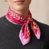 Retro Pink Geometric Satin Scarf, Hair Neck Wrist Scarf, Silk Feel Modern Bandana, Colorful Women's Fashion Scarf