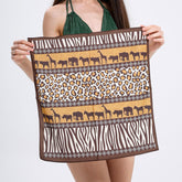 Safari Night Animal Print Scarf, African Wildlife Bandana, Leopard Zebra Square Scarf, Brown Satin Neck Scarf, Gift for Her