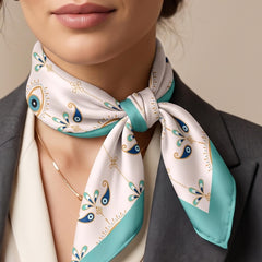 Turquoise Evil Eye Satin Scarf, Boho Square Bandana, Silk Feel Neck Scarf , Hair Scarf, Greek Mediterranean Gift for Her