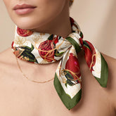 Pomegranate Satin Scarf Bandana, Aesthetic Hair Scarf, Elegant Floral Bandana, 48x48cm Square Neck Scarf, Fashion Accessory