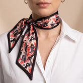 Black Abstract Skinny Scarf for Women, Long Neck & Hair Scarf, Bag Scarf, Colorful Slim Scarf, Gift for Her
