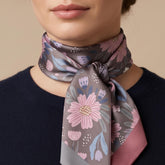 Floral Skinny Scarf for Women, Pink Flower Neck Scarf, Long Hair Scarf, Bag Scarf, Brown Floral Slim Scarf, Gift for Her
