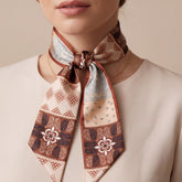 Brown Paisley Skinny Scarf, Long Neck Scarf for Women, Hair & Bag Scarf, Boho Twilly Scarf, Elegant Gift for Her