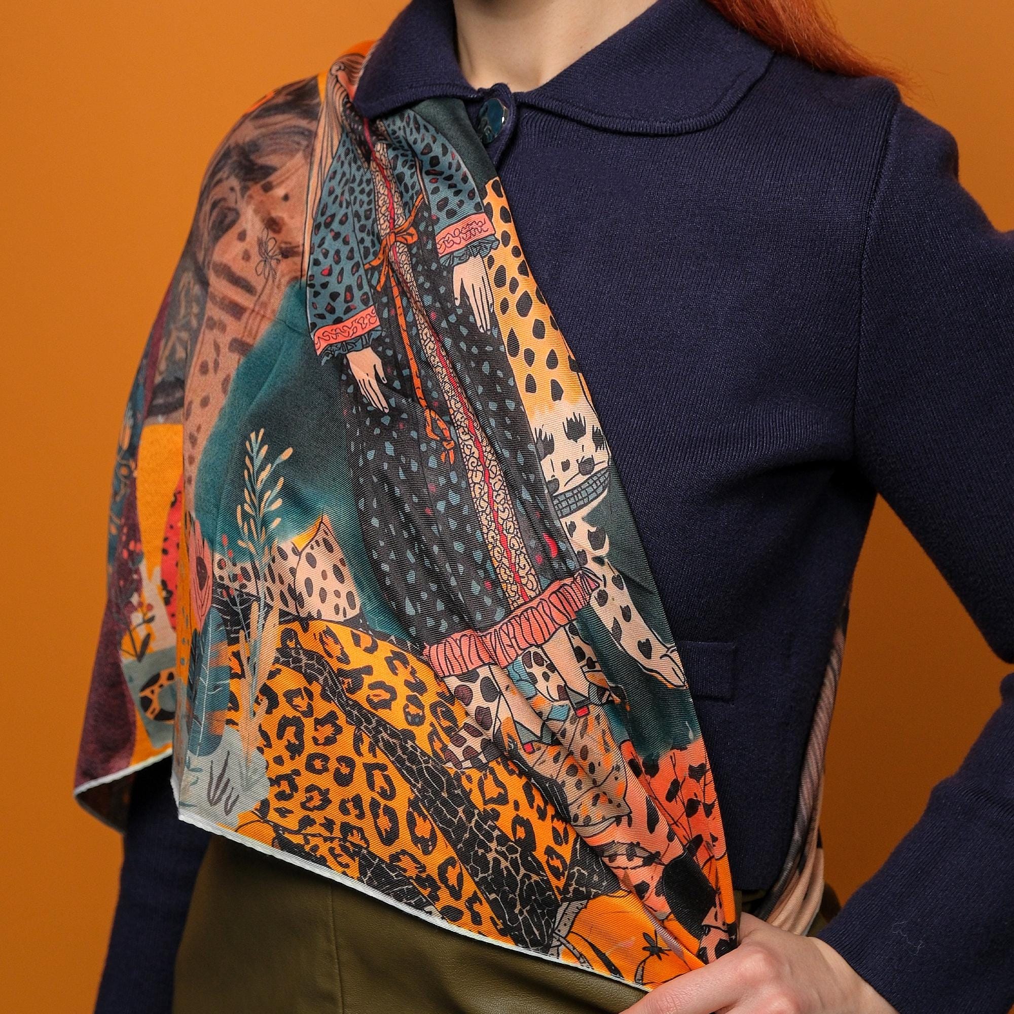 Leopard Print Luxury Oversized Satin Scarf, 100x100cm Square Shawl, Colorful Wrap, Elegant Fashion Scarf, Gift for Her