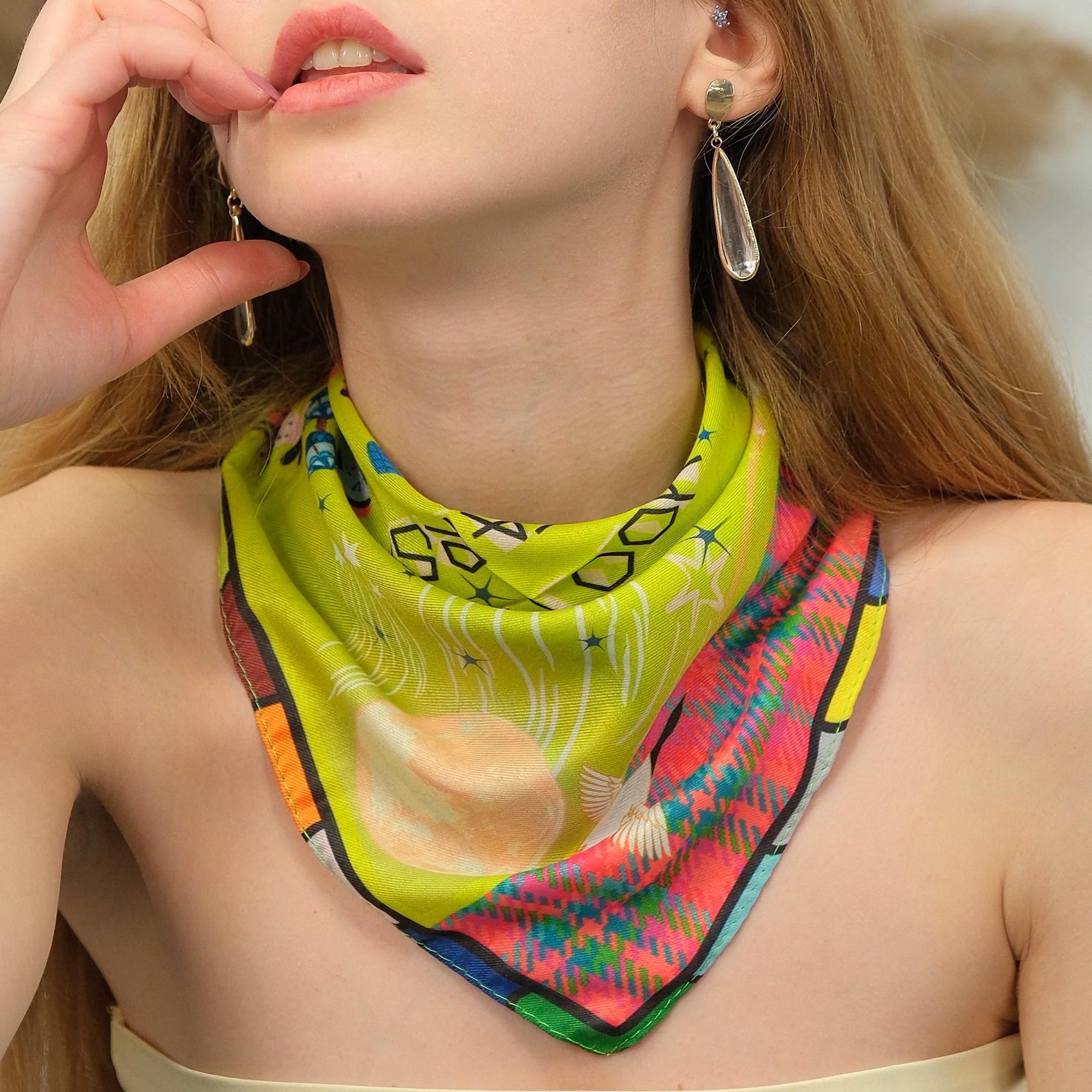 Cute Animals Satin Scarf , Colorful Square Neck Scarf, Fashion Bandana, Hair & Bag Scarf , Women's Luxury Accessory
