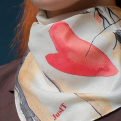 Love Art Satin Scarf, Square Neck Scarf for Women, Romantic Illustration Hair Scar,| Wearable Art Bandana, Gift for Her
