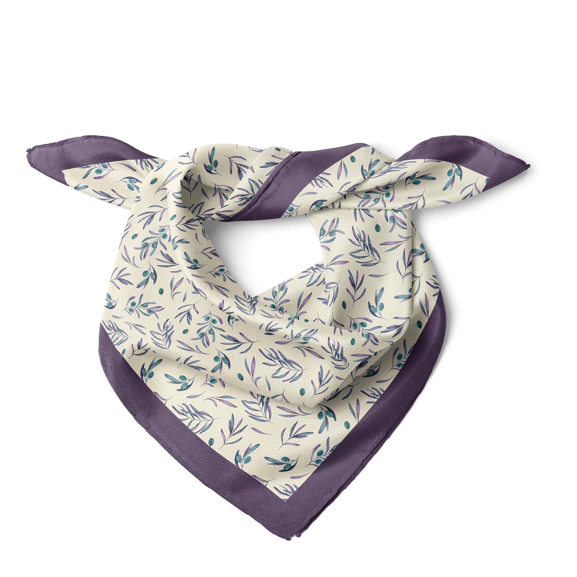 Olive Branch Satin Scarf, Botanical Square Bandana, Women's Neck Scarf,  Mediterranean Bag Scarf, Gift for Her