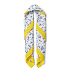 Olive Branch Satin Scarf, Mediterranean Bandana,  Botanical Neck Scarf, Yellow Border Square Hair Scarf, Summer Gift,
