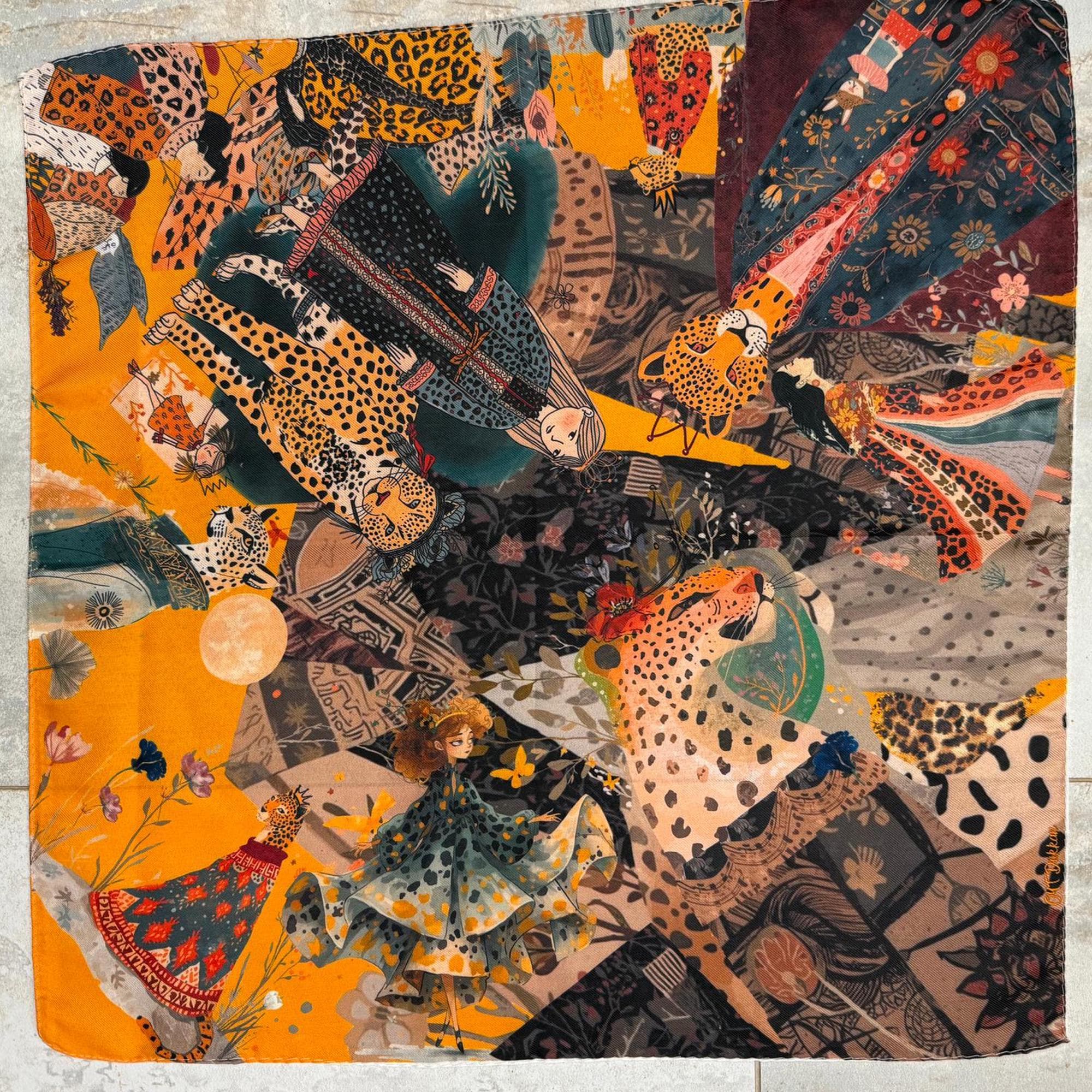 Leopard Print Luxury Oversized Satin Scarf, 100x100cm Square Shawl, Colorful Wrap, Elegant Fashion Scarf, Gift for Her