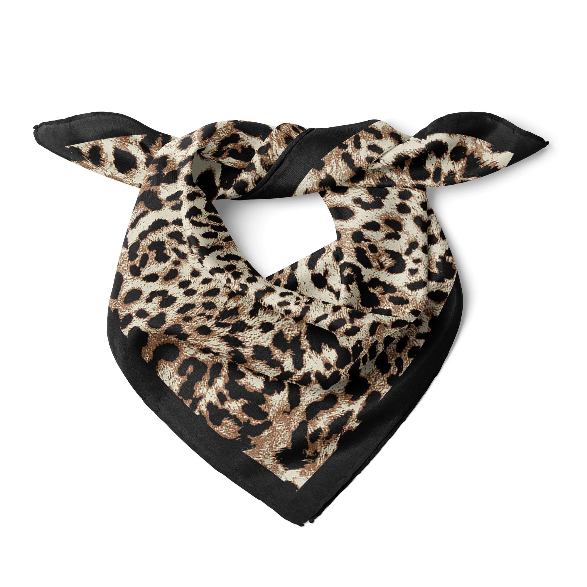 Leopard Print Satin Scarf,  Animal Print Square Scarf, Satin Bandana, Chic Fashion Accessory