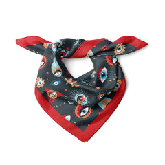 Nazar Evil Eye Satin Bandana, Celestial Hair Scarf, Mystic Boho Square Scarf,  Astrology Inspired Neck Scarf