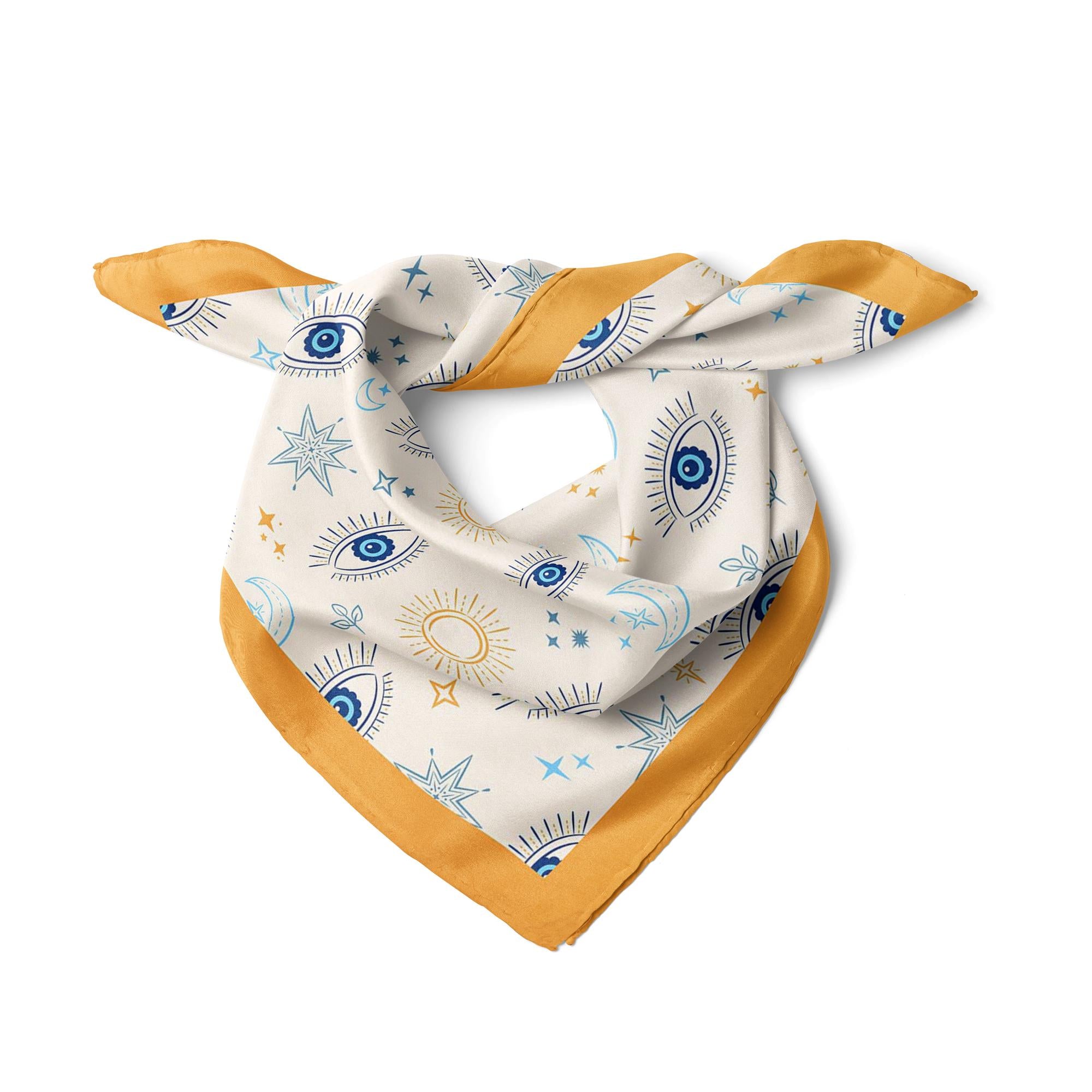 Minimal Evil Eye Scarf, Celestial Satin Bandana, Blue Nazar Square Scarf,  Boho Hair Neck Scarf, Aesthetic Bag Scarf, Gift for Her