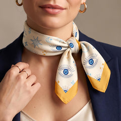 Minimal Evil Eye Scarf, Celestial Satin Bandana, Blue Nazar Square Scarf,  Boho Hair Neck Scarf, Aesthetic Bag Scarf, Gift for Her