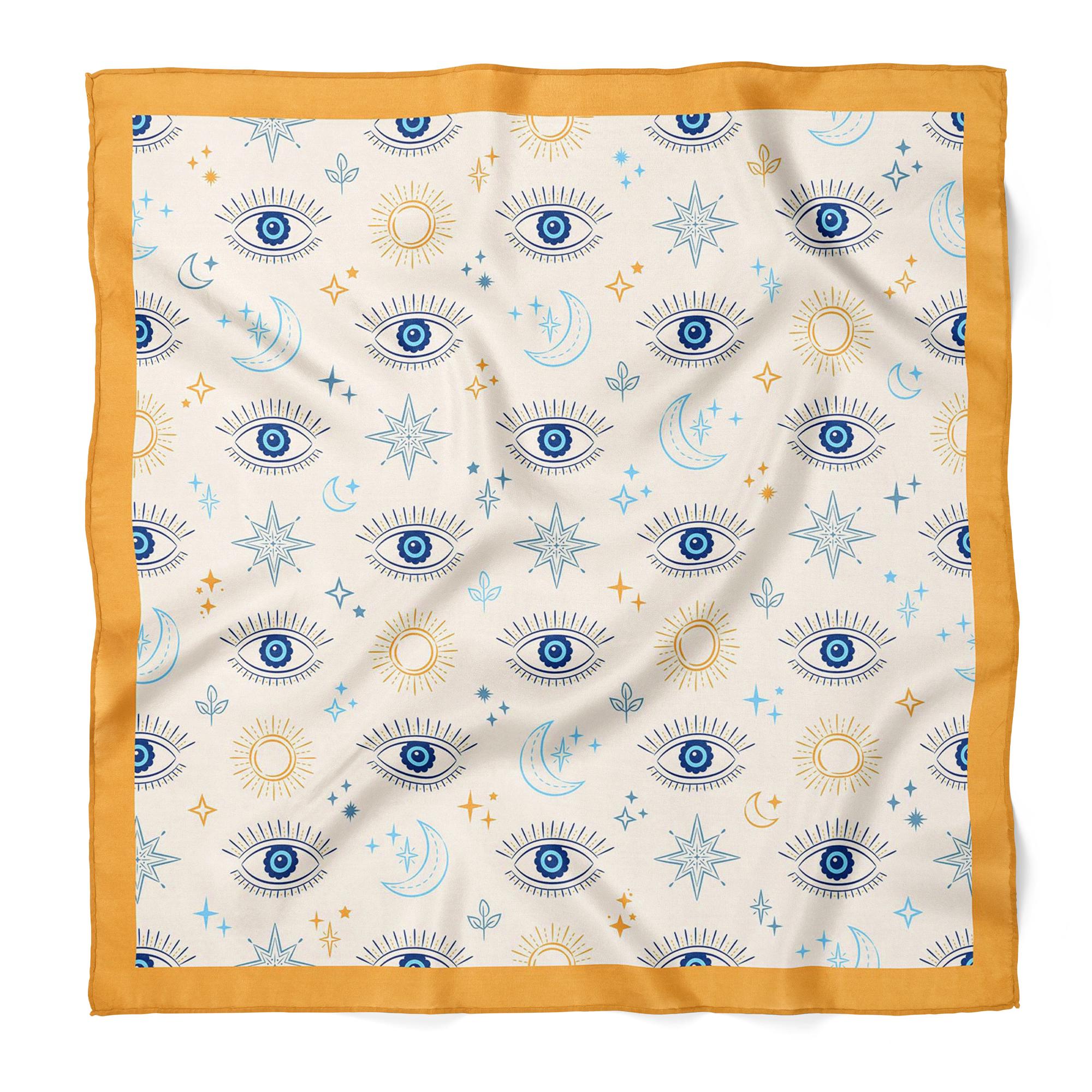 Minimal Evil Eye Scarf, Celestial Satin Bandana, Blue Nazar Square Scarf,  Boho Hair Neck Scarf, Aesthetic Bag Scarf, Gift for Her