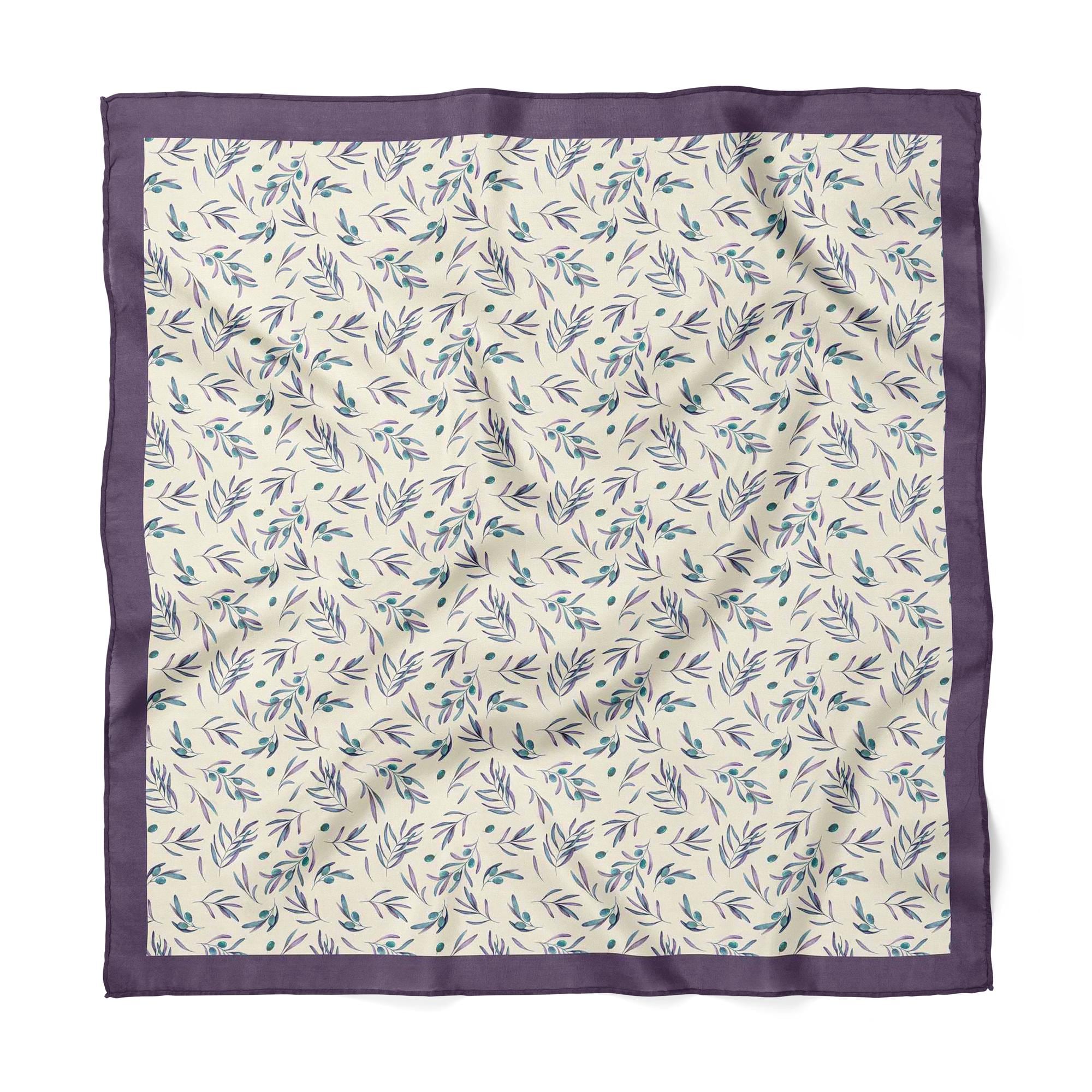 Olive Branch Satin Scarf, Botanical Square Bandana, Women's Neck Scarf,  Mediterranean Bag Scarf, Gift for Her