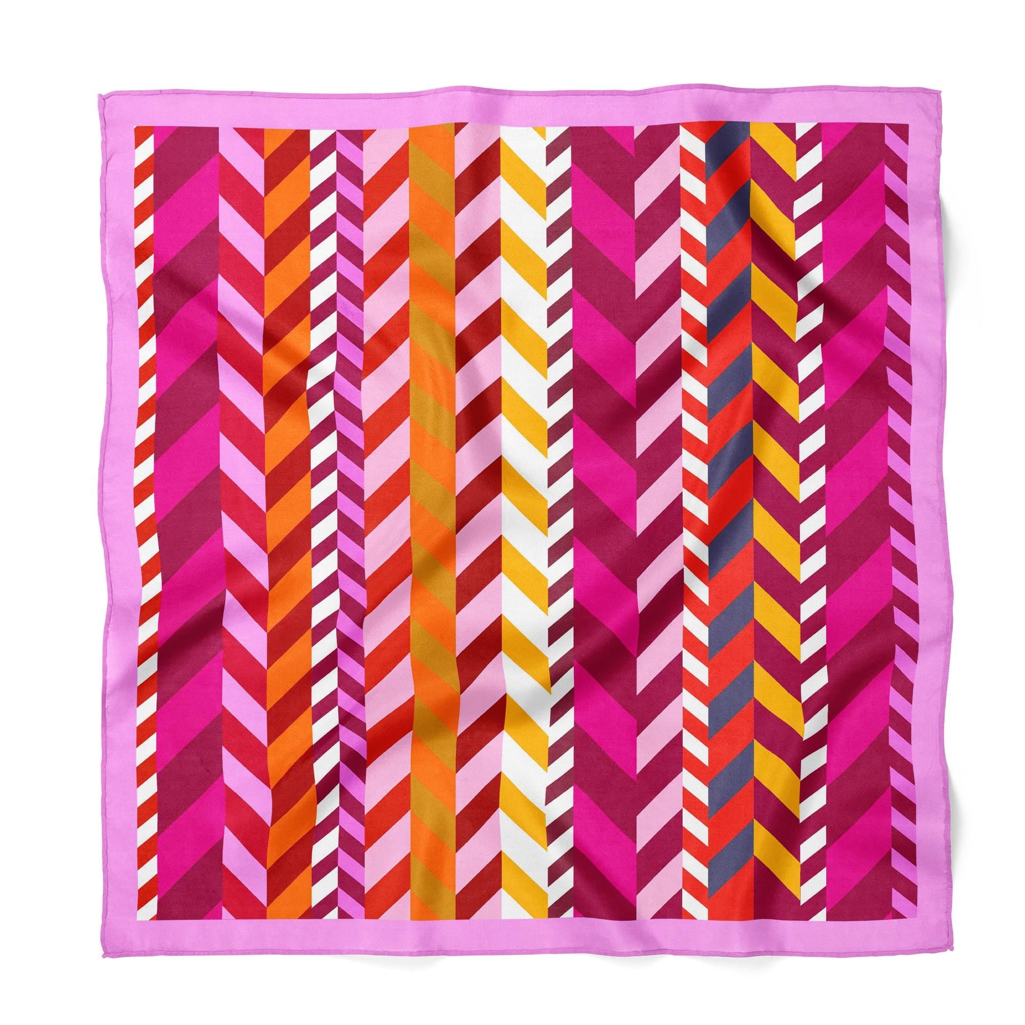Retro Pink Geometric Satin Scarf, Hair Neck Wrist Scarf, Silk Feel Modern Bandana, Colorful Women's Fashion Scarf