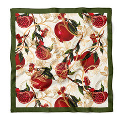 Pomegranate Satin Scarf Bandana, Aesthetic Hair Scarf, Elegant Floral Bandana, 48x48cm Square Neck Scarf, Fashion Accessory