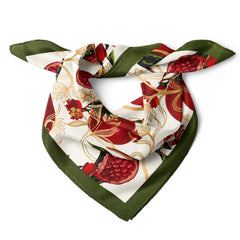 Pomegranate Satin Scarf Bandana, Aesthetic Hair Scarf, Elegant Floral Bandana, 48x48cm Square Neck Scarf, Fashion Accessory