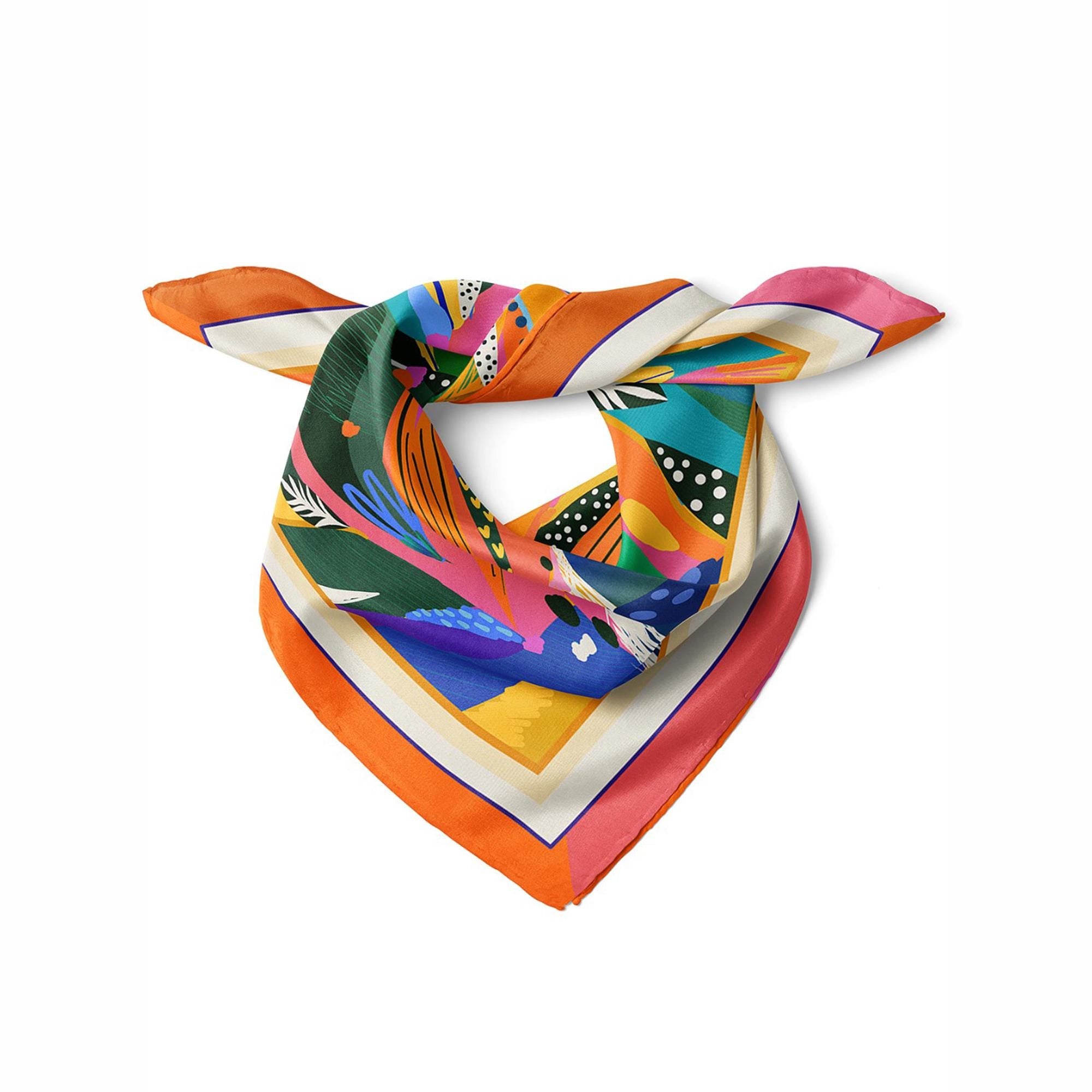 Abstract Tropical Satin Scarf, Palm Colorful Hair Bandana, Women's Neck Scarf,  Aesthetic Bag Scarf, Head Wrap, Summer Fashion Gift