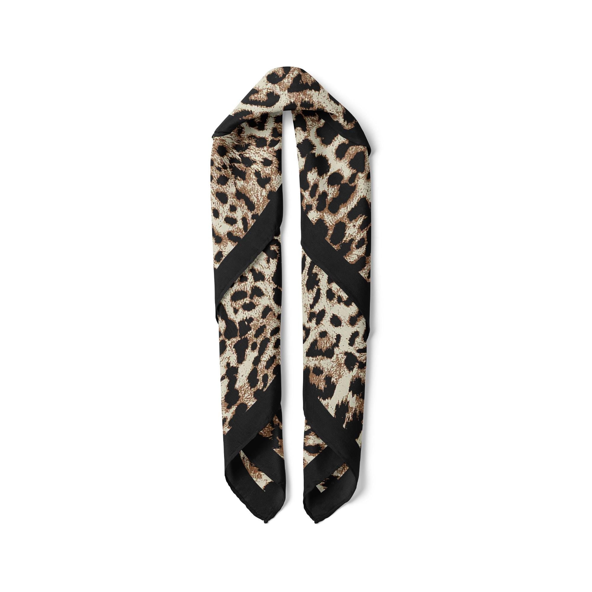 Leopard Print Satin Scarf,  Animal Print Square Scarf, Satin Bandana, Chic Fashion Accessory