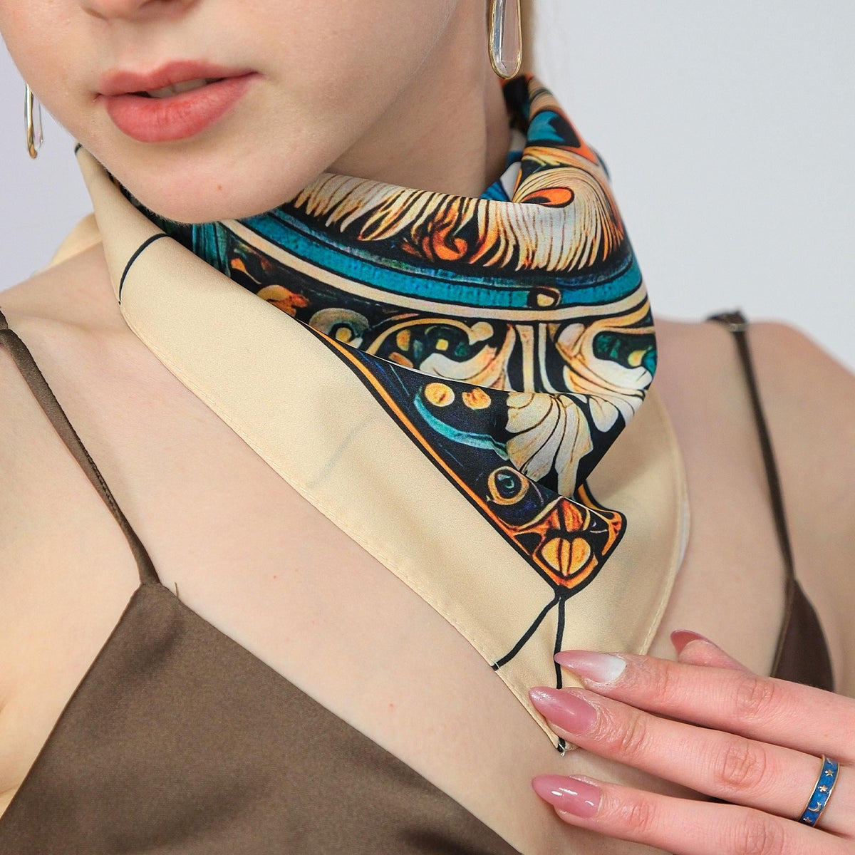 Peacock Print Satin Scarf , Vintage Art Nouveau Scarf , Square Hair Scarf , Women's Neck Scarf, Bag Scarf, Luxury Satin Bandana