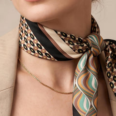 Retro Geometric Satin Scarf, Mid Century Modern Square Scarf, Abstract Square Bandana,  Boho Satin Bag Scarf,  Gift for Her