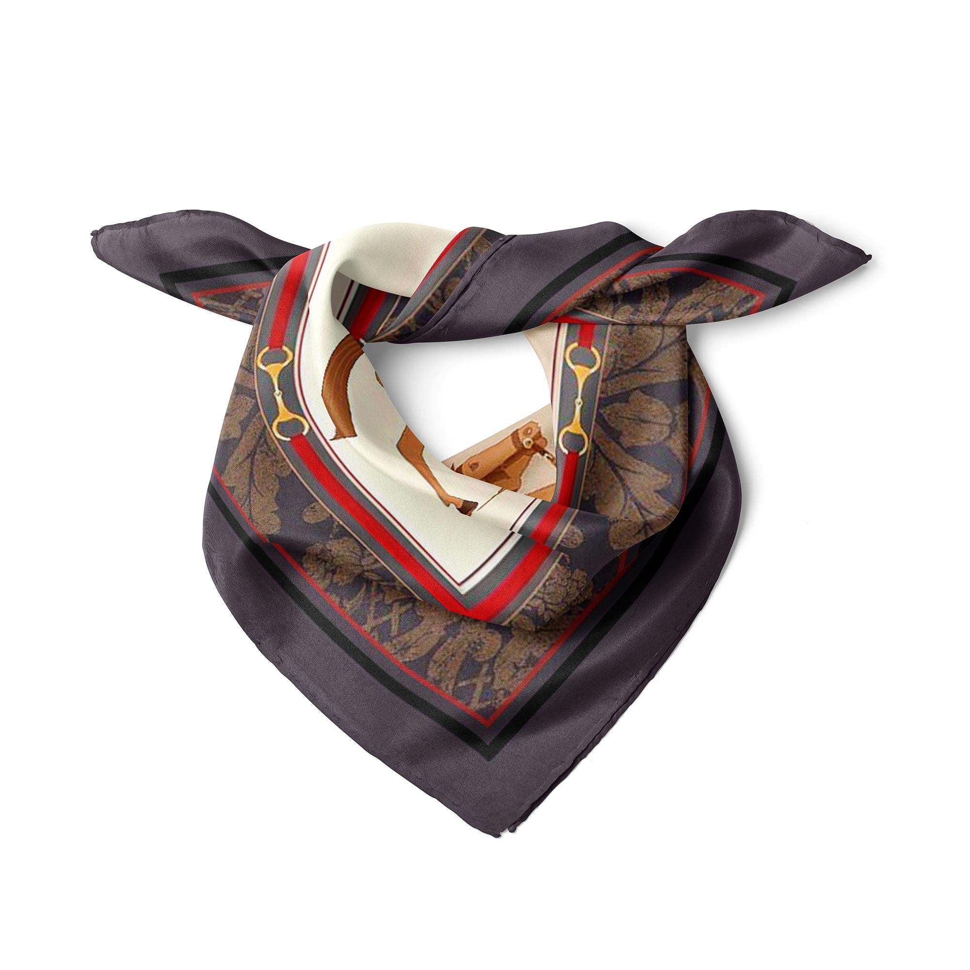Horse Print Square Satin Scarf, Old Money Style Neck Scarf, Equestrian Bag Scarf Vintage Riding Scarf,  Silk Feel Bandana, Gift for Her