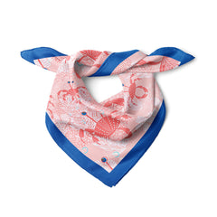 Pink Crab Satin Scarf, Coastal Square Neck Scarf, Ocean Inspired Hair Scarf, Silk Feel Beach Bandana, Nautical Gift for Her