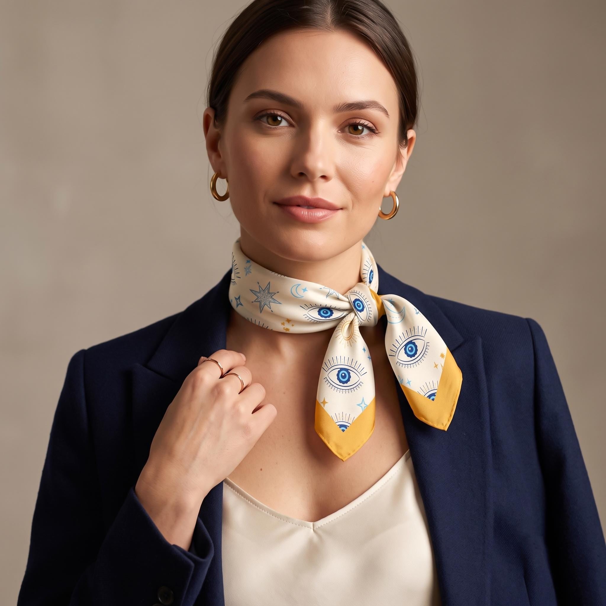 Minimal Evil Eye Scarf, Celestial Satin Bandana, Blue Nazar Square Scarf,  Boho Hair Neck Scarf, Aesthetic Bag Scarf, Gift for Her