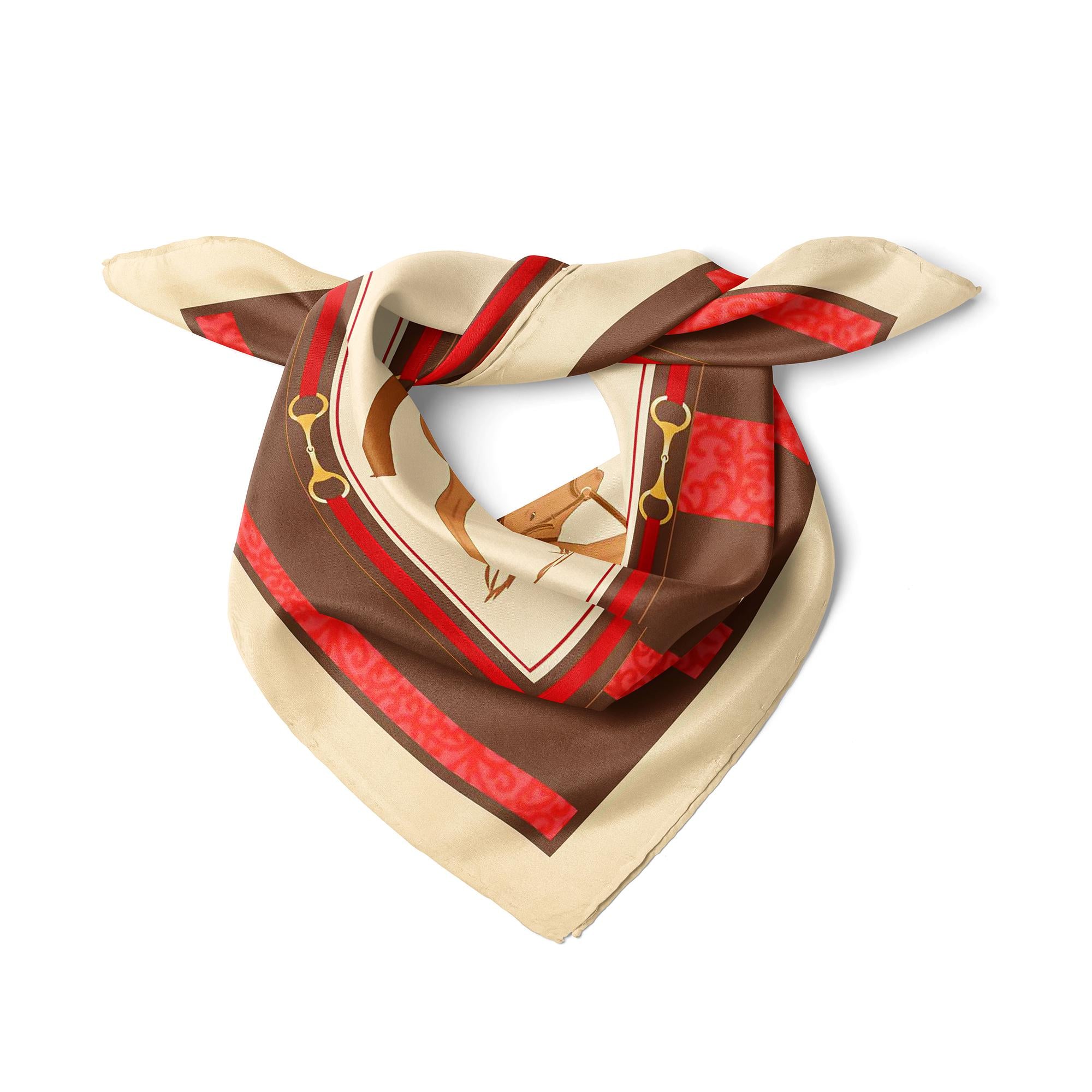 Horse Print Satin Scarf, Square Neck Scarf, Equestrian Silk Feel Bandana, Classic Riding Hair Scarf, Elegant Gift for Her