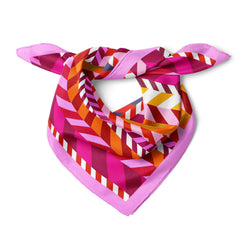 Retro Pink Geometric Satin Scarf, Hair Neck Wrist Scarf, Silk Feel Modern Bandana, Colorful Women's Fashion Scarf