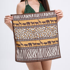 Safari Night Animal Print Scarf, African Wildlife Bandana, Leopard Zebra Square Scarf, Brown Satin Neck Scarf, Gift for Her