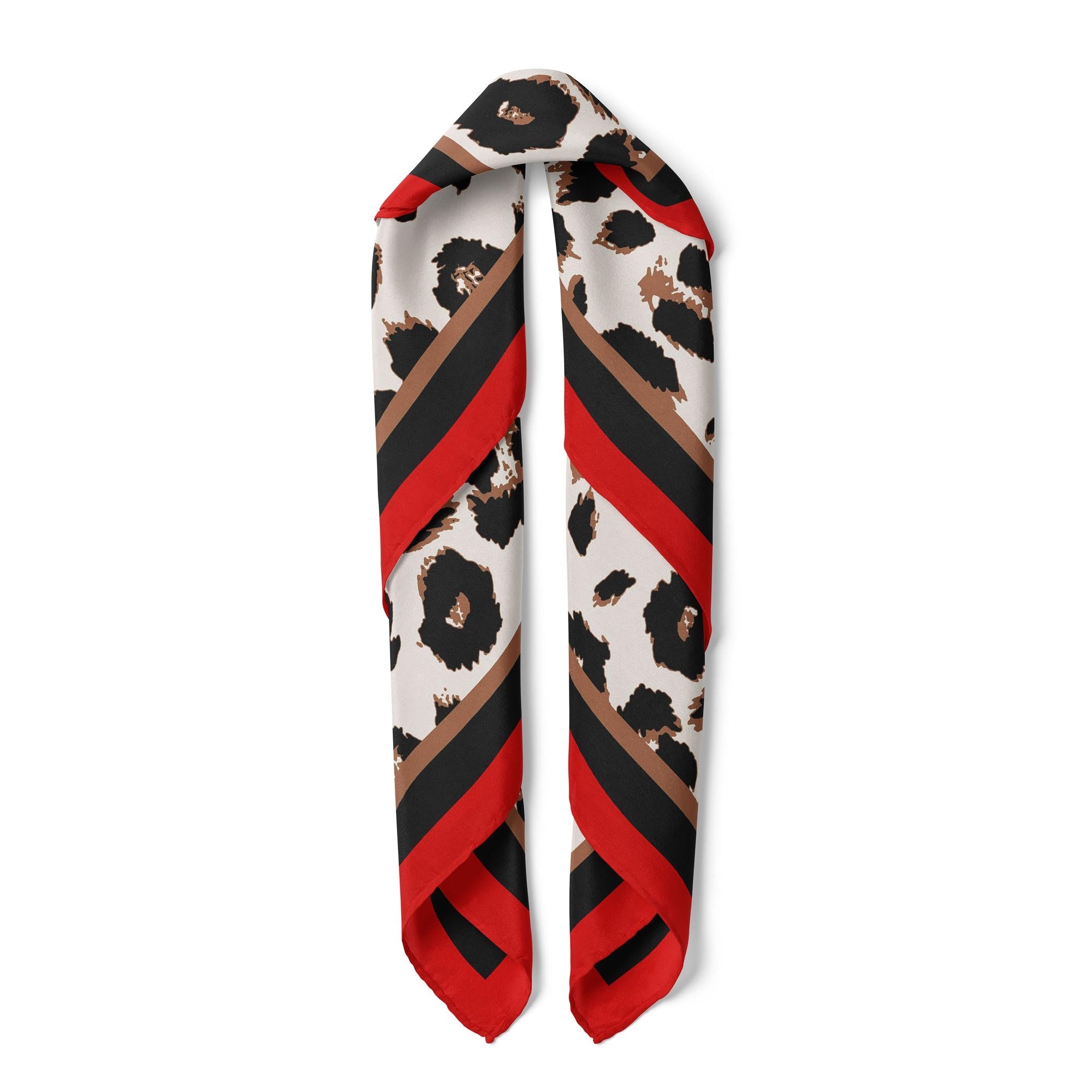 Leopard Print Satin Scarf, Red Border Square Scarf, Animal Pattern Bandana, Aesthetic Chic Neck Hair Scarf, Gift for Her