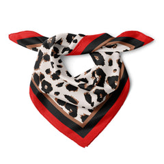 Leopard Print Satin Scarf, Red Border Square Scarf, Animal Pattern Bandana, Aesthetic Chic Neck Hair Scarf, Gift for Her