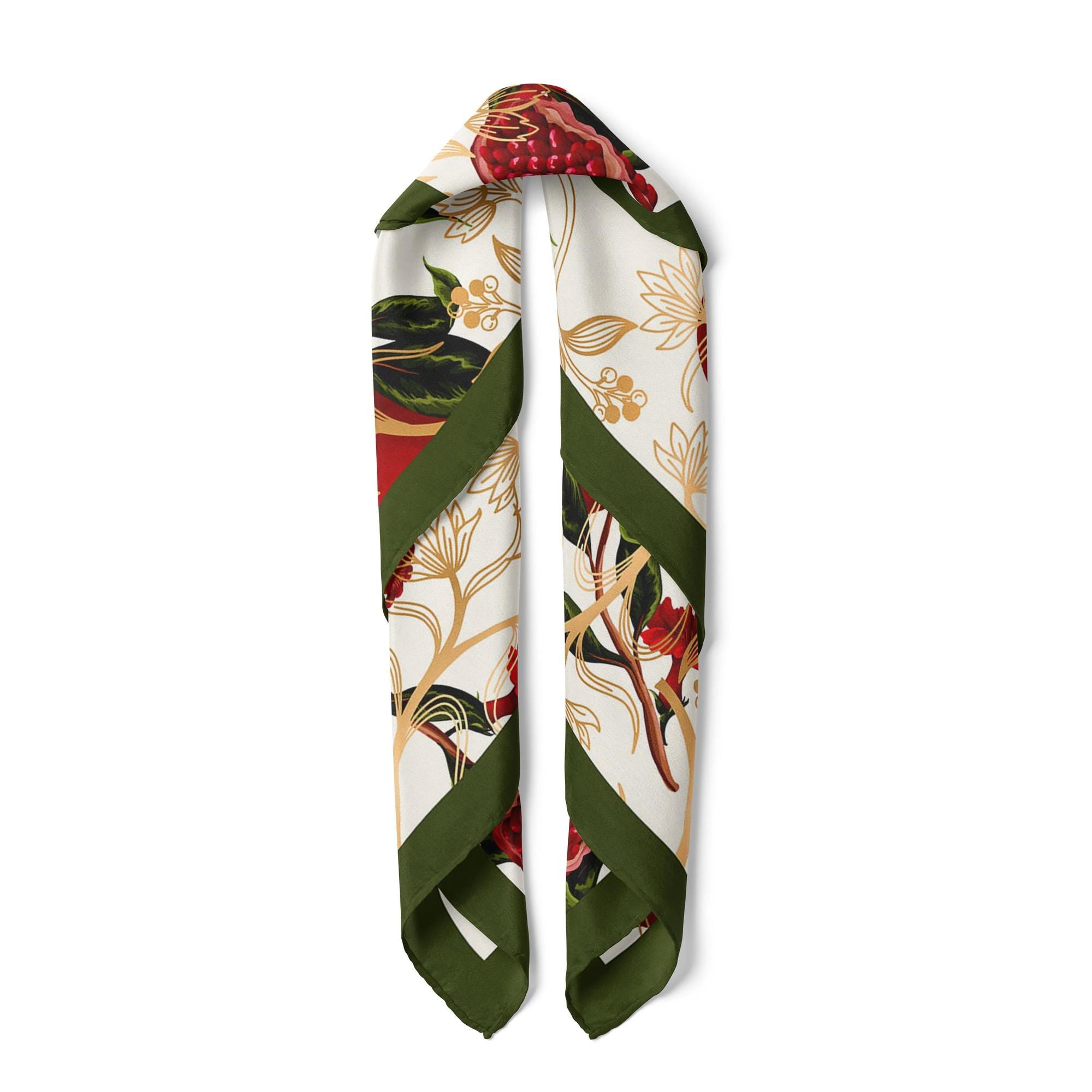 Pomegranate Satin Scarf Bandana, Aesthetic Hair Scarf, Elegant Floral Bandana, 48x48cm Square Neck Scarf, Fashion Accessory