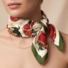 Pomegranate Satin Scarf Bandana, Aesthetic Hair Scarf, Elegant Floral Bandana, 48x48cm Square Neck Scarf, Fashion Accessory