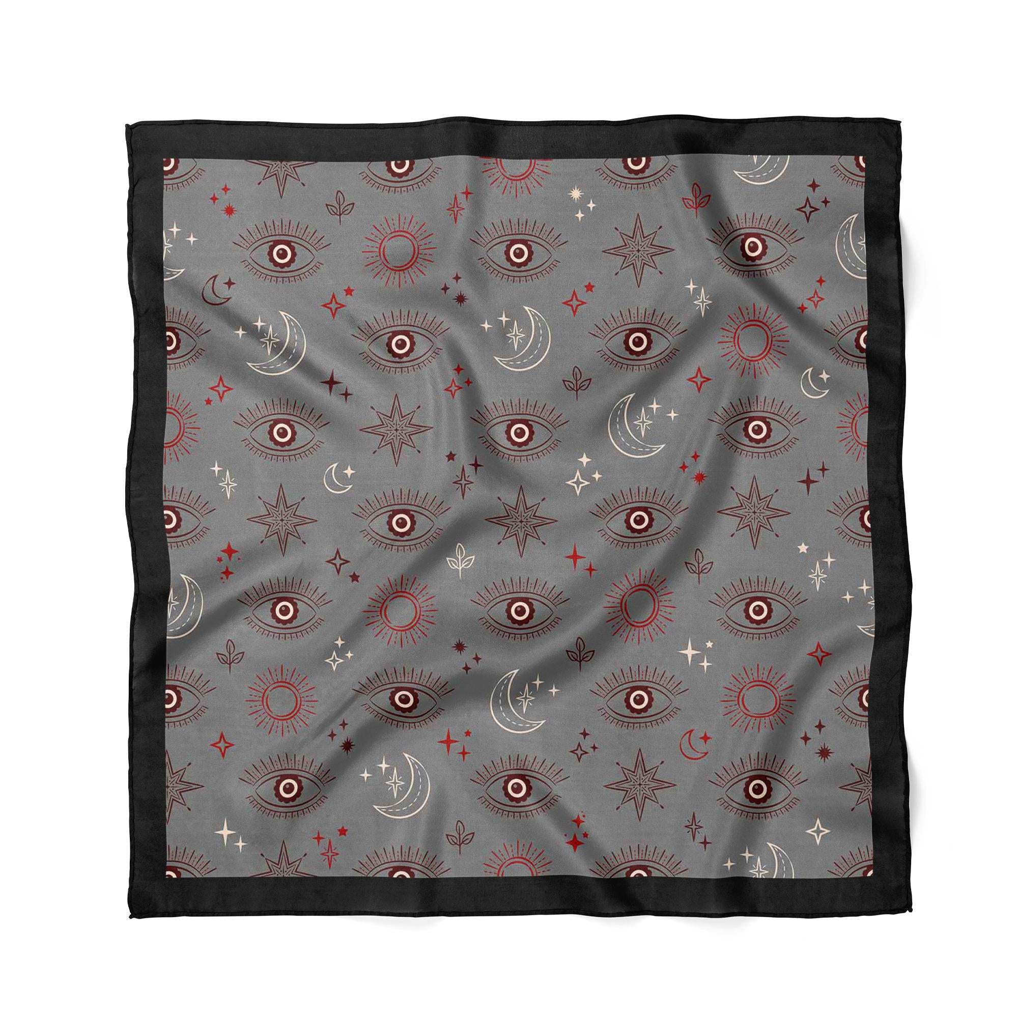 Twilight Evil Eye Satin Bandana, Boho Style Hair Scarf, Gothic Protection Head Wrap, Protective Amulet (48x48cm)
