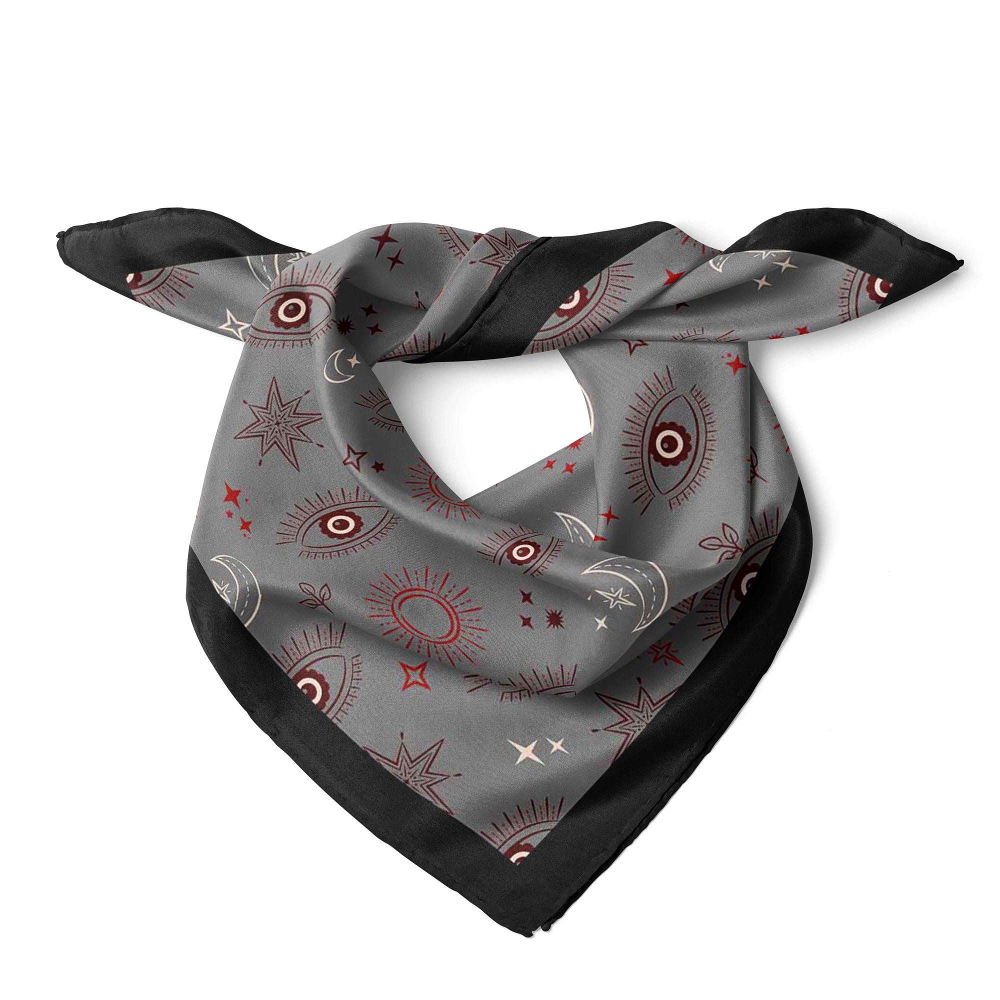 Twilight Evil Eye Satin Bandana, Boho Style Hair Scarf, Gothic Protection Head Wrap, Protective Amulet (48x48cm)