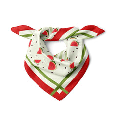 Watermelon Satin Scarf, Fruit Print Square Neck Scarf, Summer Hair Bandana, Red Green Silk Feel Scarf, Cute Gift for Her
