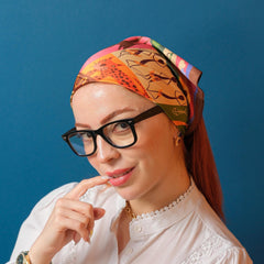 African Inspired Square Scarf, Colorful Safari Print Neck Scarf, Tribal Art Bandana, Satin Hair Scarf, Unique Gift for Her