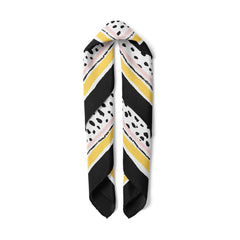 Polka Dot Square Satin Scarf, Black and White Neck Scarf, Yellow Border Bandana, Hair Scarf, Minimalist Bag Scarf, Gift for Her