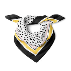 Polka Dot Square Satin Scarf, Black and White Neck Scarf, Yellow Border Bandana, Hair Scarf, Minimalist Bag Scarf, Gift for Her